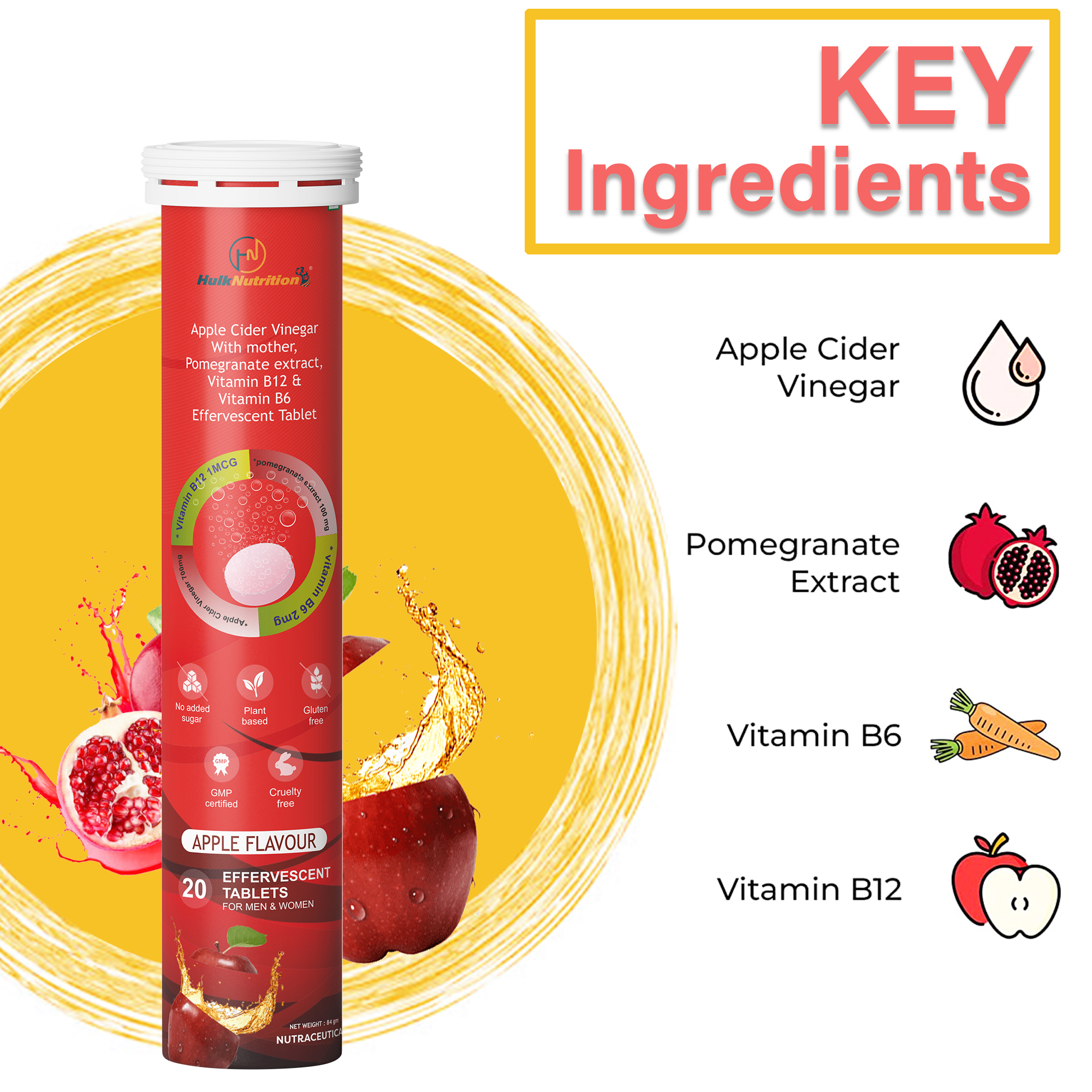 Apple Cider Vinegar Effervescent Tablets for Weight Loss [Pack of 1 ,20