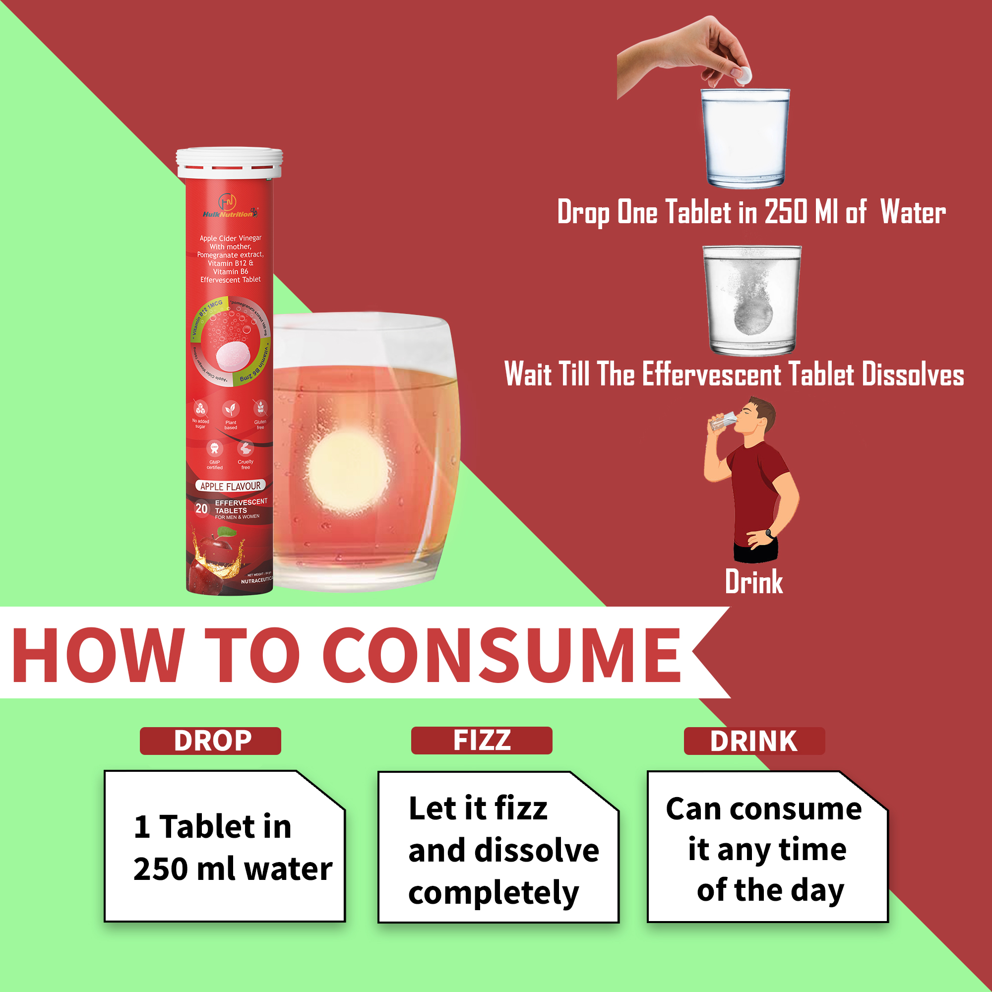 Apple Cider Vinegar Effervescent Tablets for Weight Loss [Pack of 1 ,20