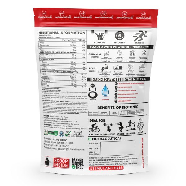 Hulk Nutrition ISO Tonic Pre Workout Energy Drink Bcaa Creatine